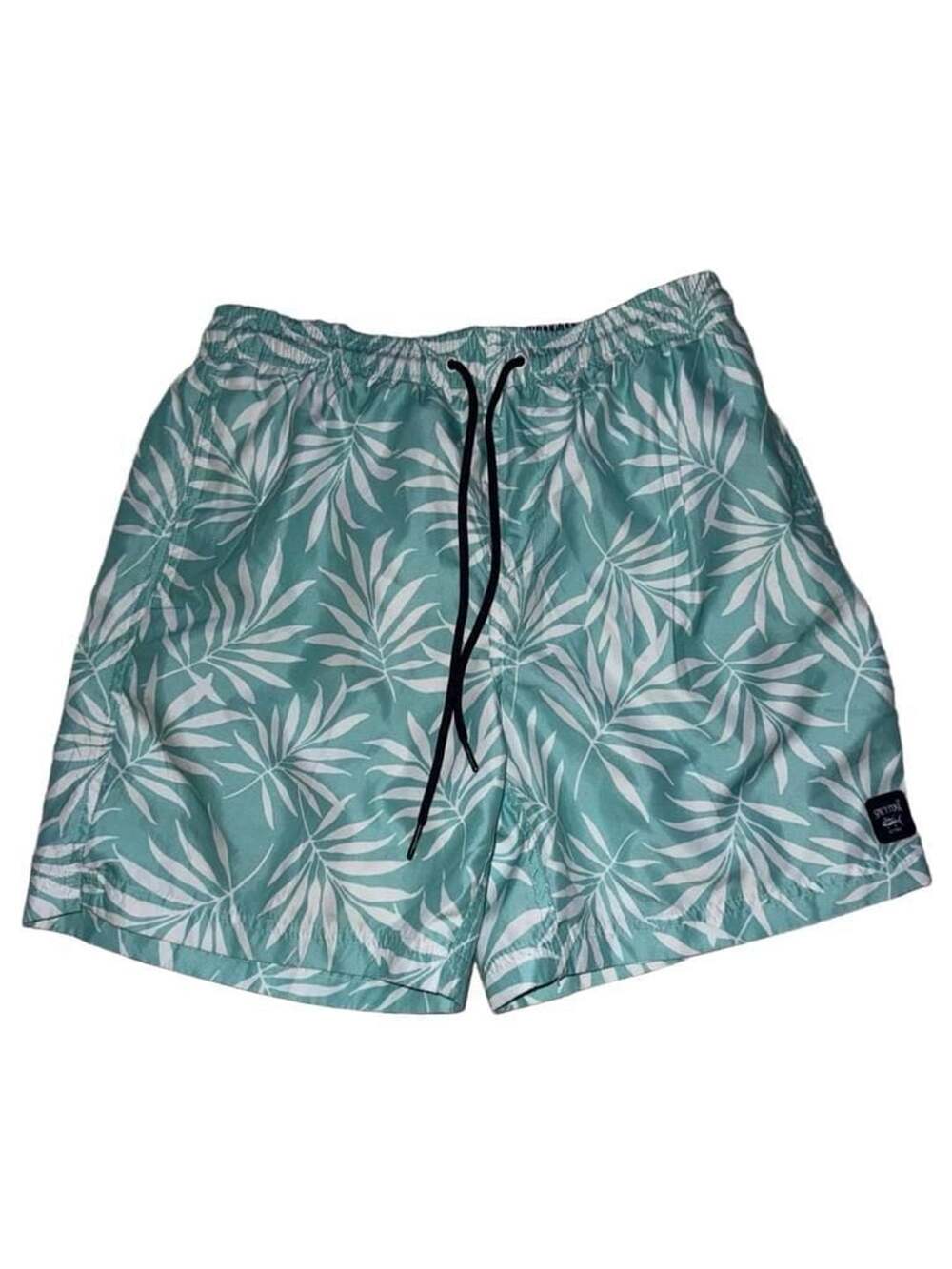 Spicy Tuna Swim Trunks Size Medium Aqua White Tropical Palm Leaf